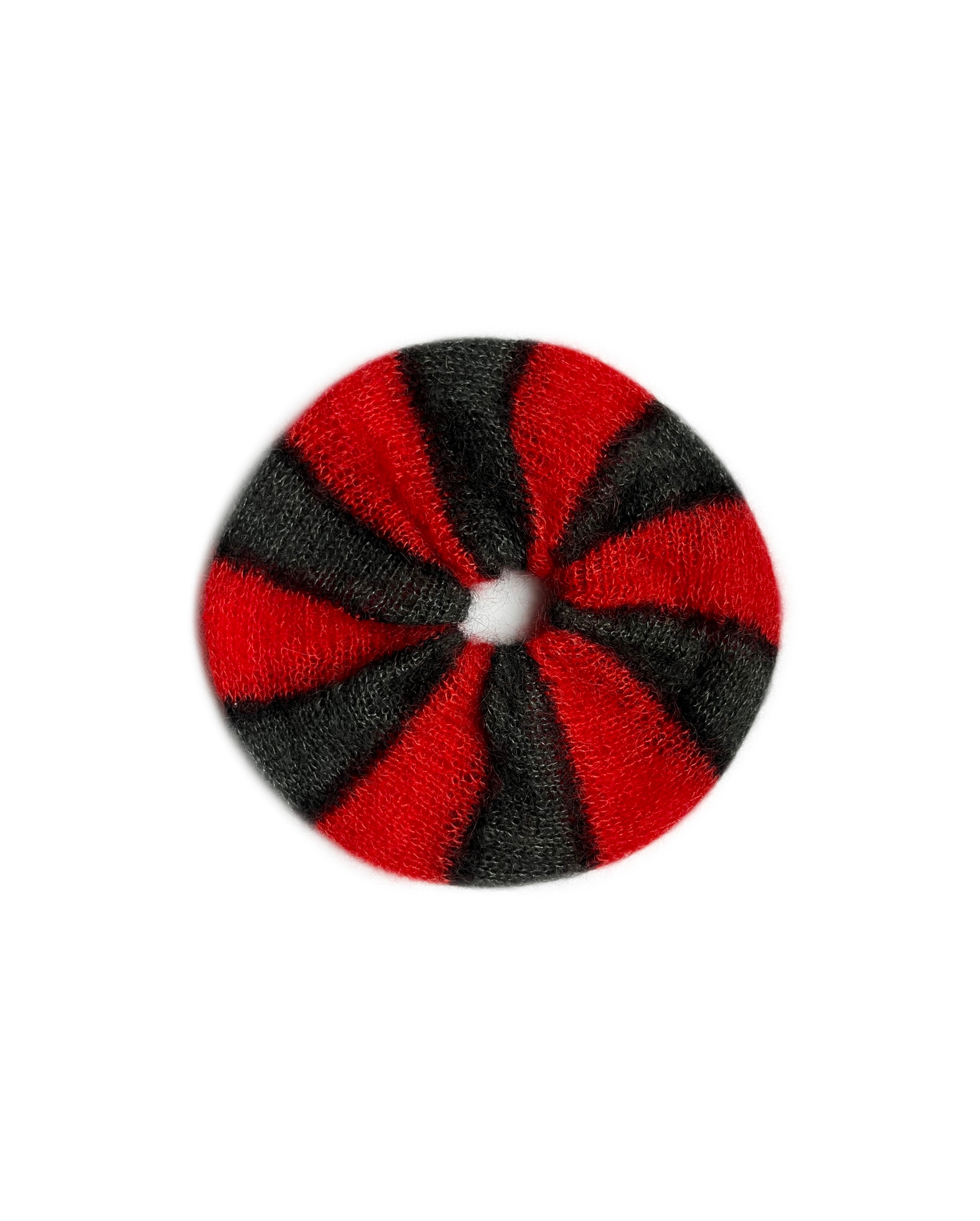 mohair hair tie in red, gray and black