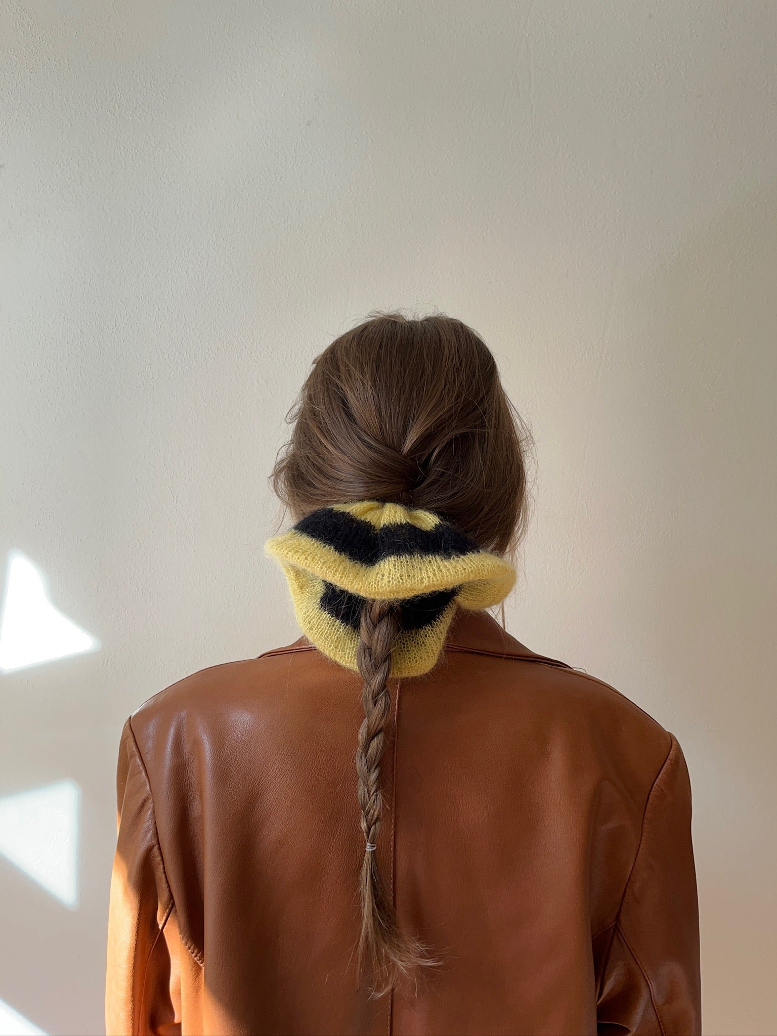 mohair hair tie in yellow and black