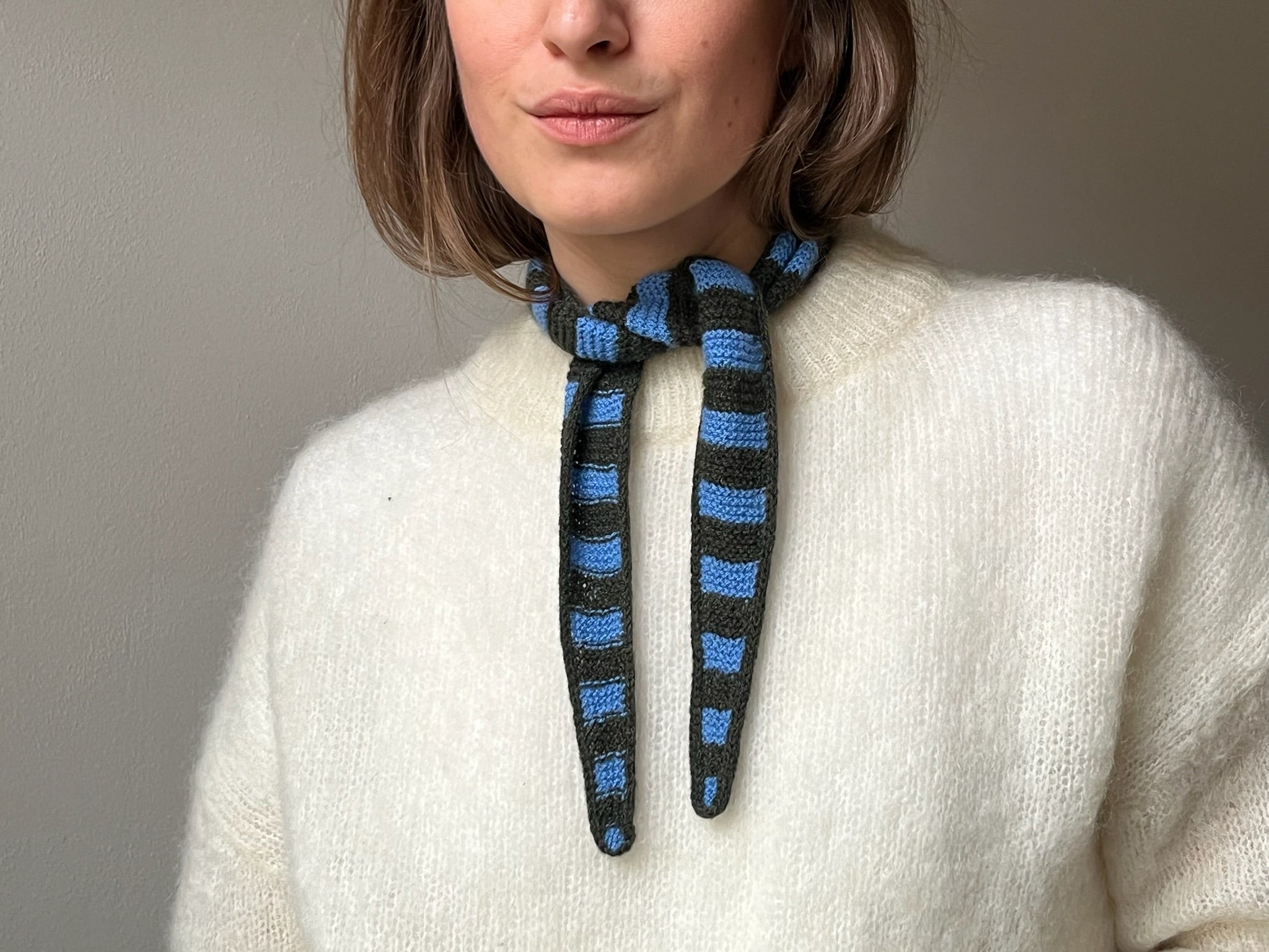 striped scarf in poppy blue and army green
