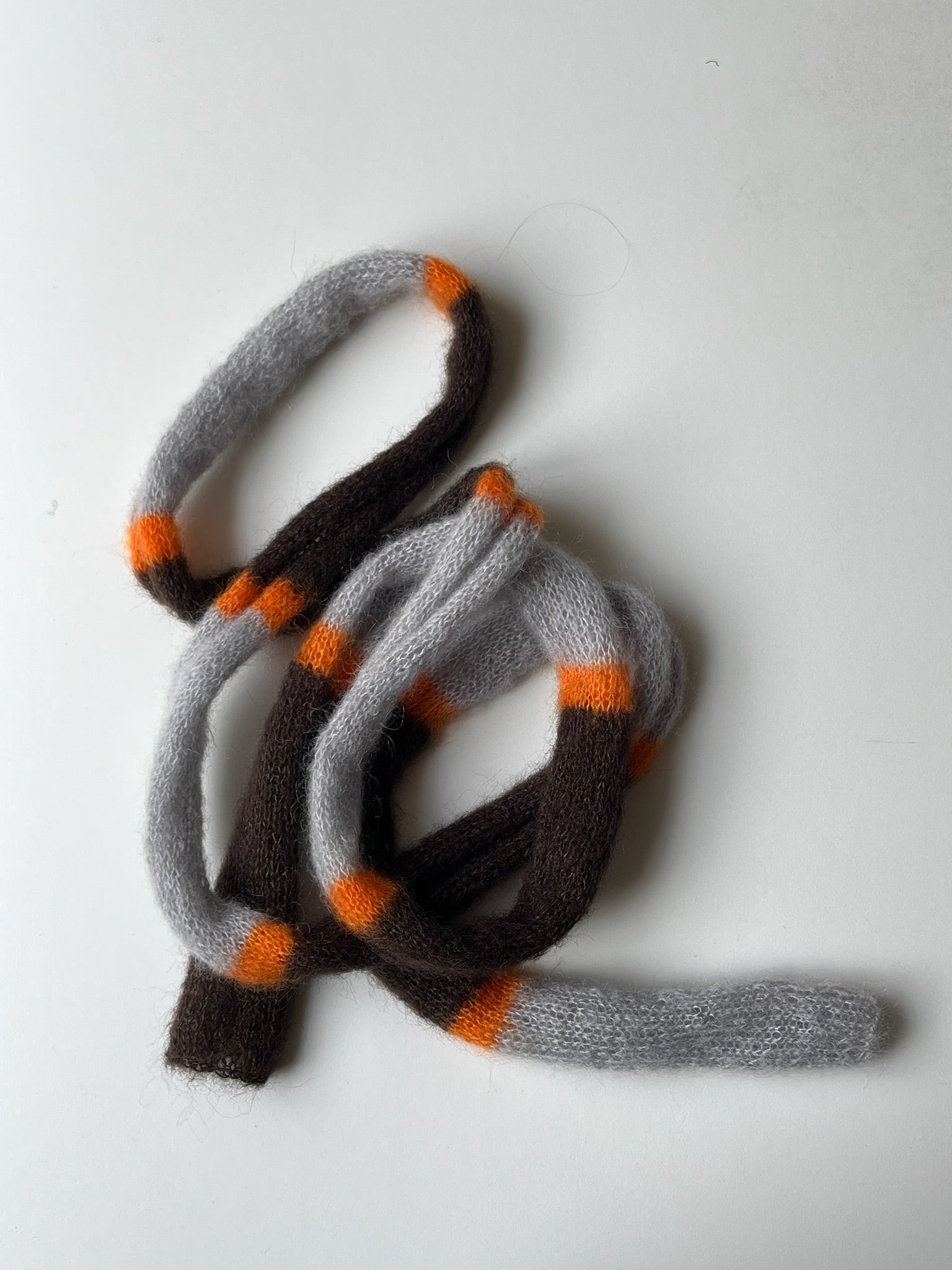 tiny mohair scarf in brown, soft blue and orange