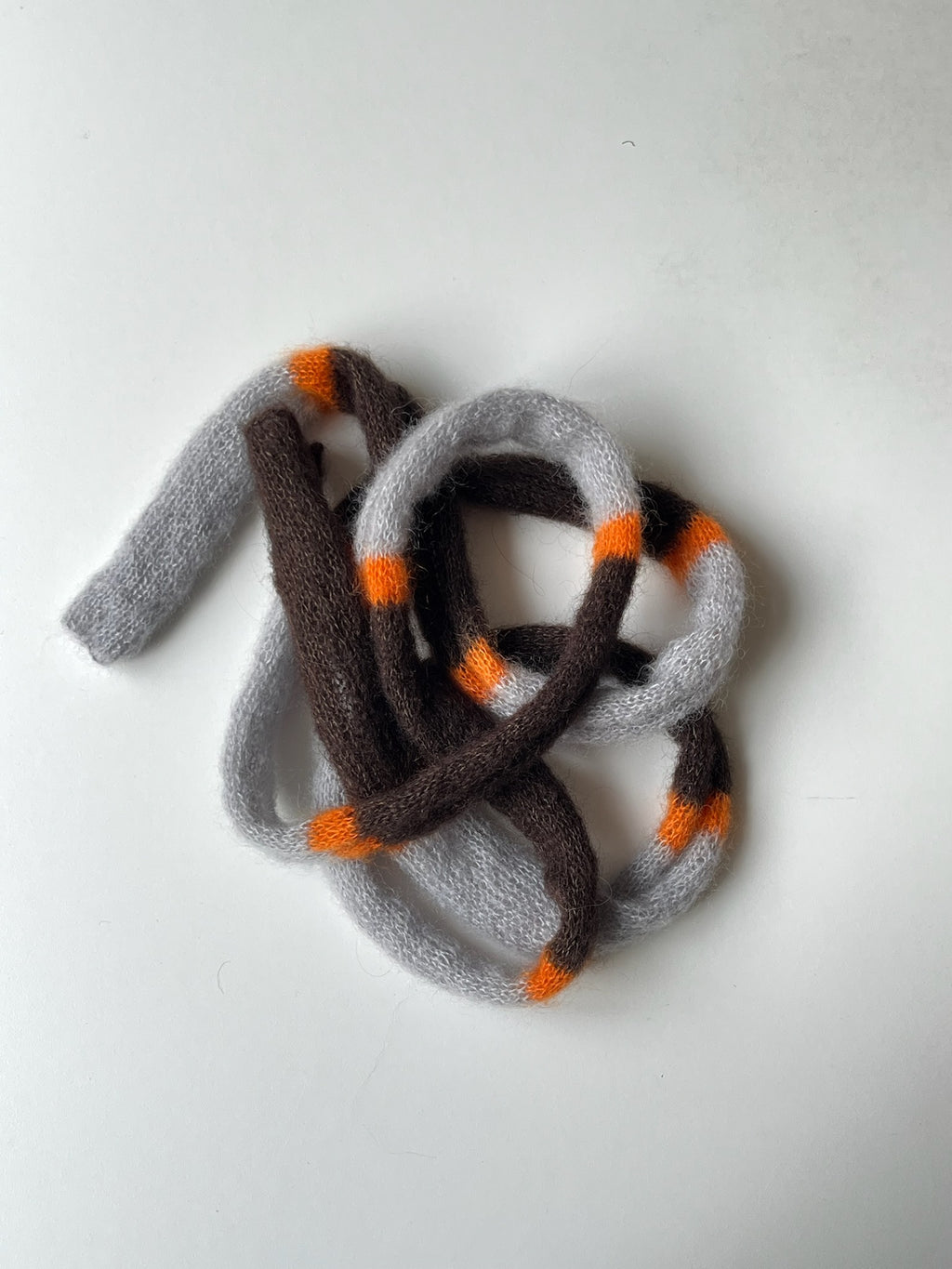tiny mohair scarf in brown, soft blue and orange