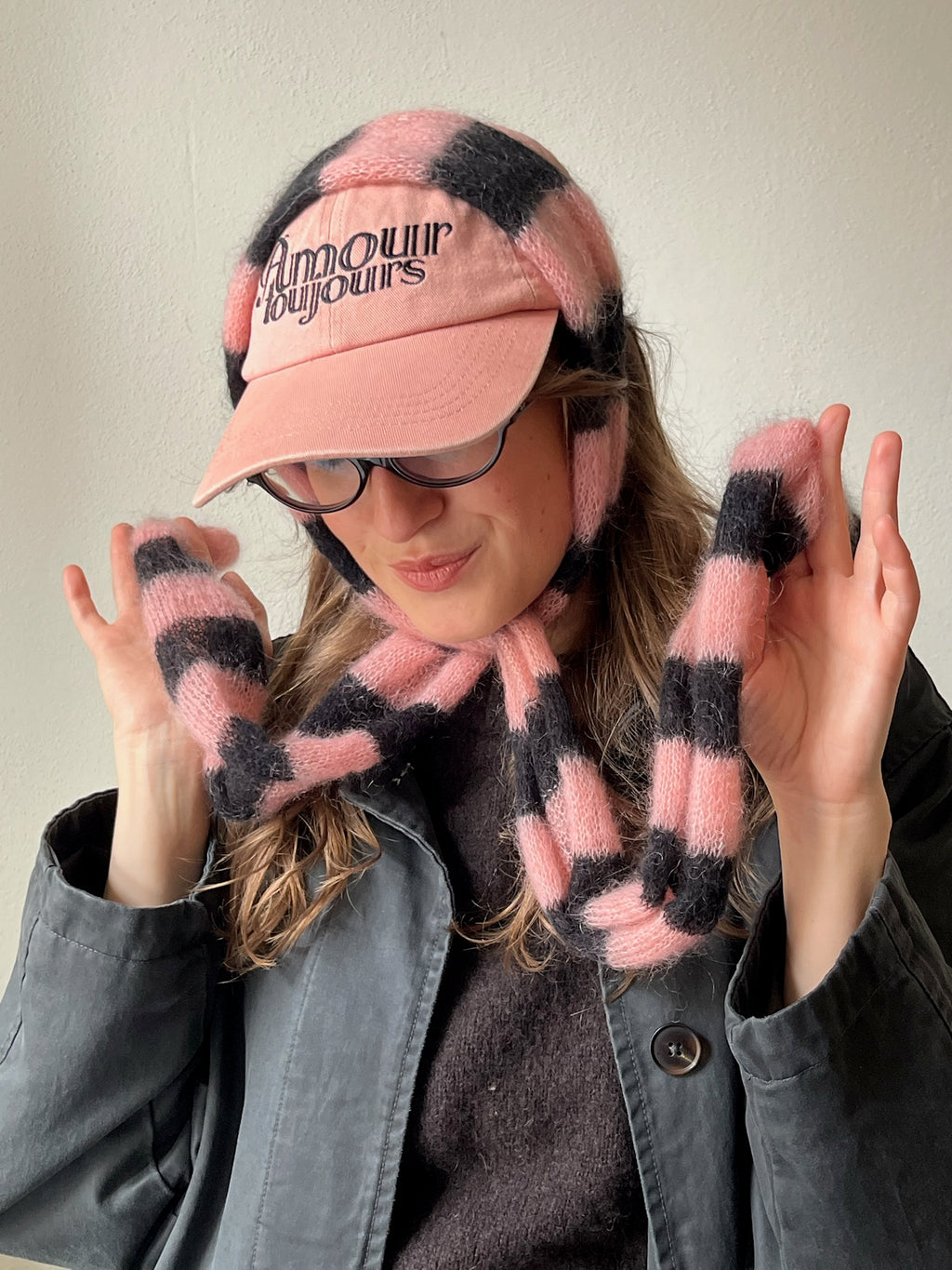 not so tiny mohair scarf in black and pink