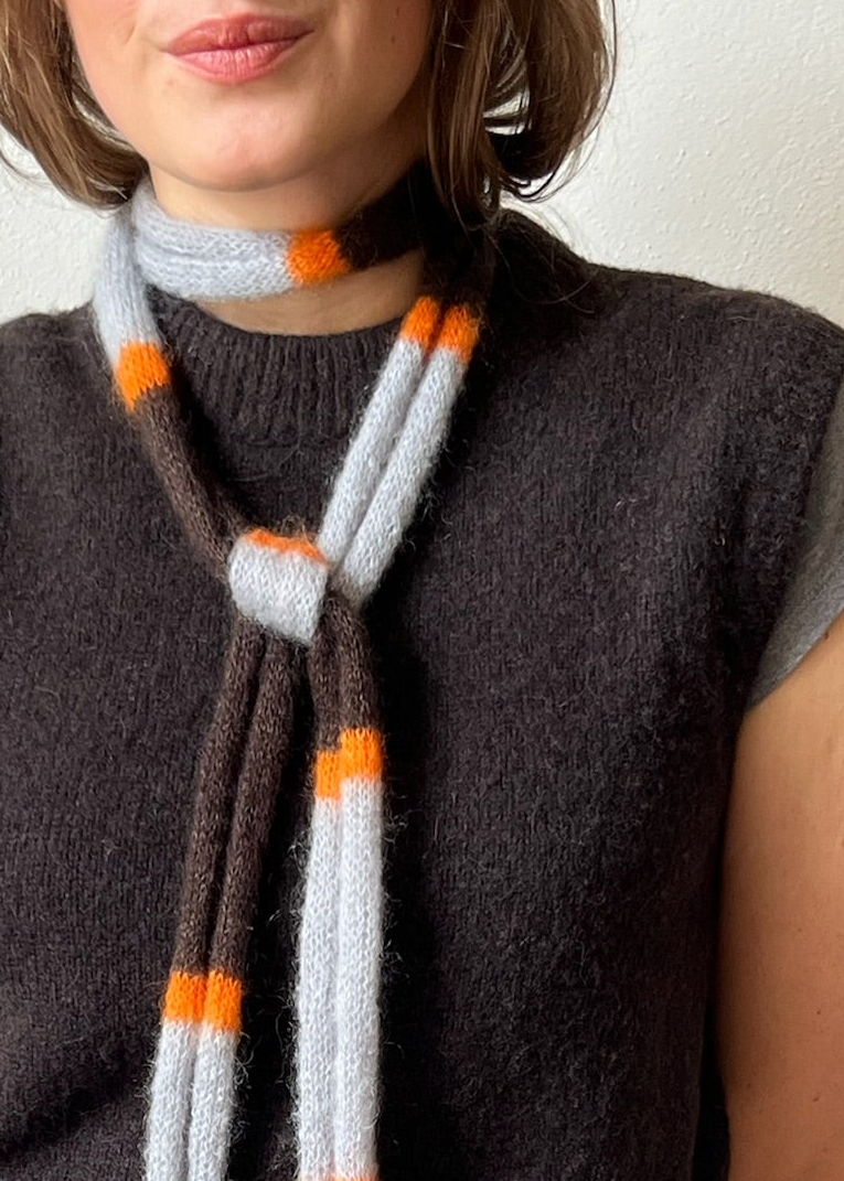 tiny mohair scarf in brown, soft blue and orange