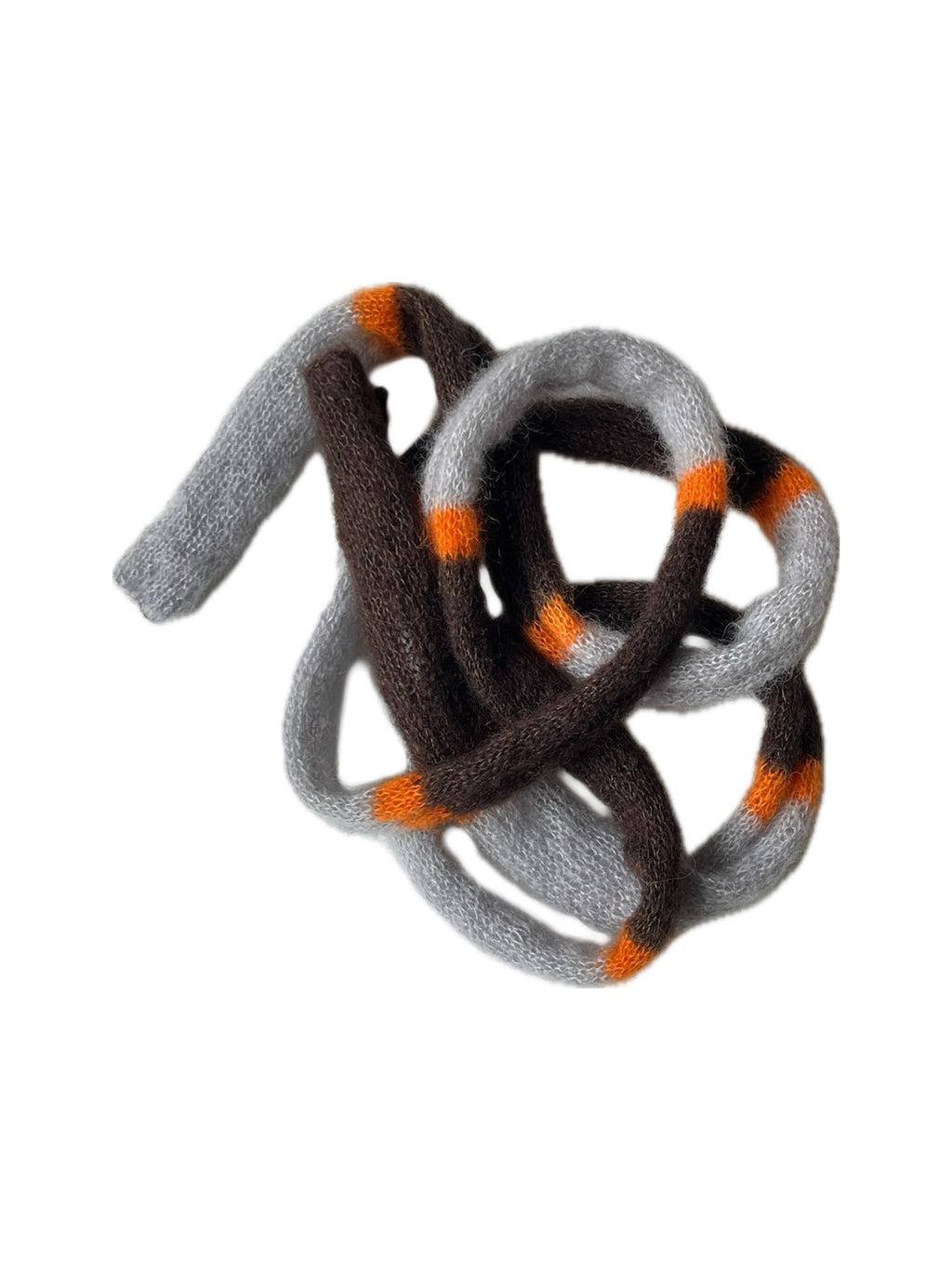 tiny mohair scarf in brown, soft blue and orange