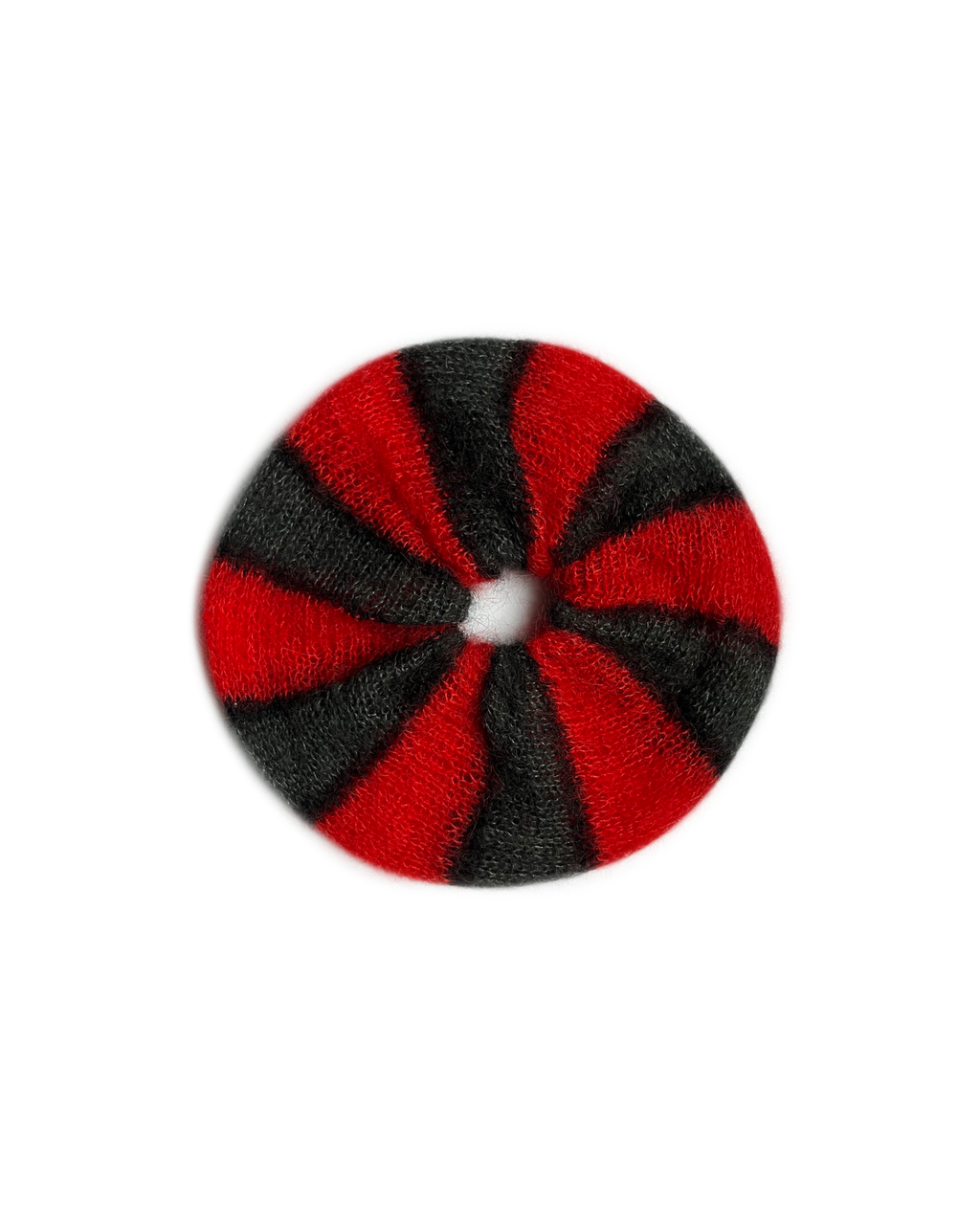 mohair hair tie in red, gray and black