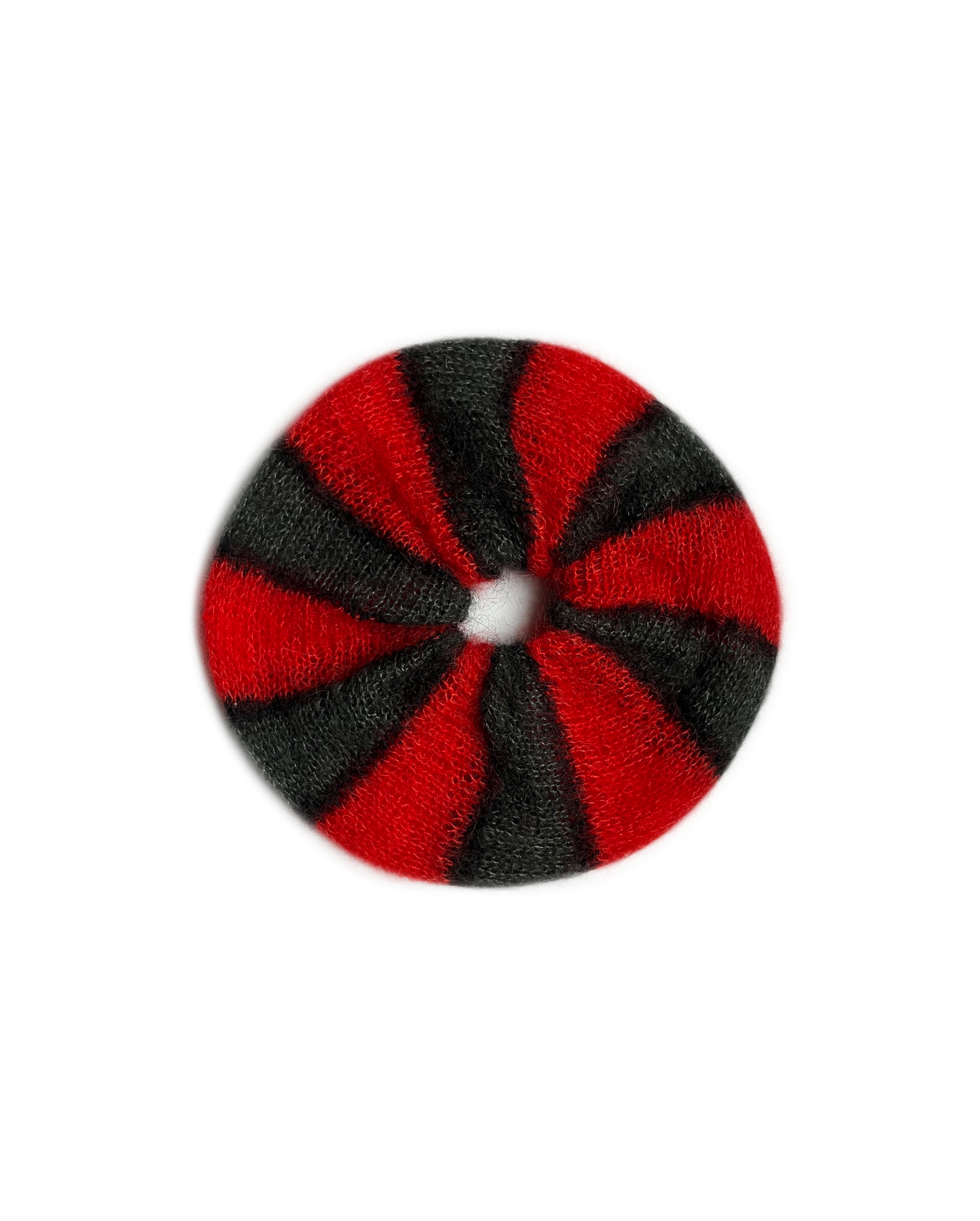 mohair hair tie in red, gray and black
