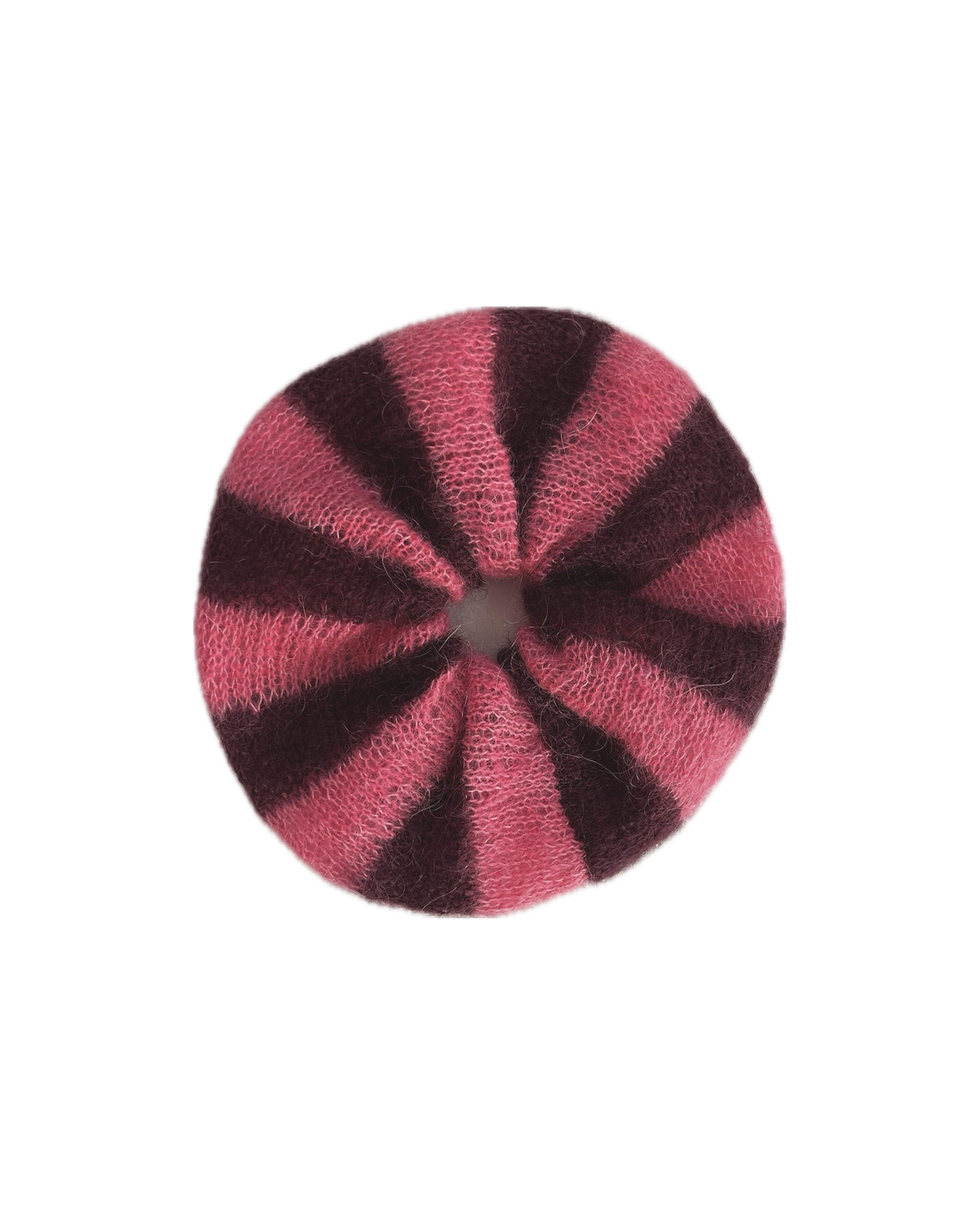 mohair hair tie in burgundy and pink