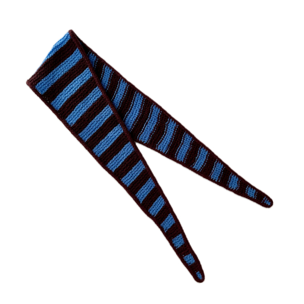 striped scarf in poppy blue and burgundy